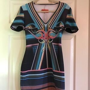 Clover Canyon Black and Blue Patterned Mini Dress